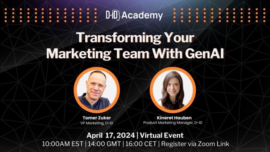 Join our webinar, "Transforming Your Marketing Team With GenAI," featuring Tomer Zuker and Kineret Hauben on April 17, 2024. Discover how to transform your marketing team with GenAI—register now via Zoom link!.