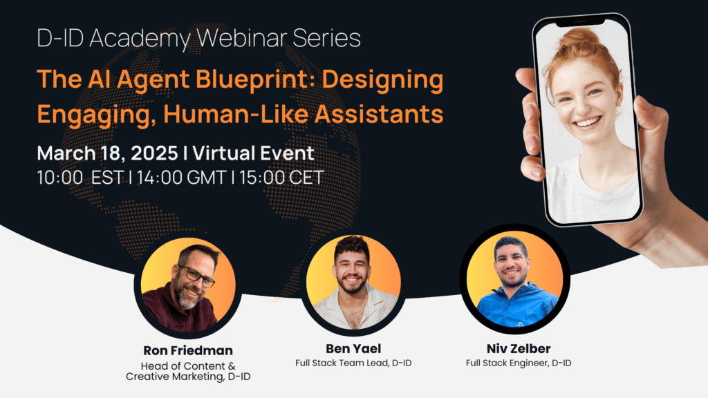Join our webinar, "The AI Agent Blueprint: Designing Engaging, Human-Like Assistants," on March 18, 2025. Featuring three top speakers and a live demo with a phone displaying a video call, discover how to craft your own ai agent blueprint!.